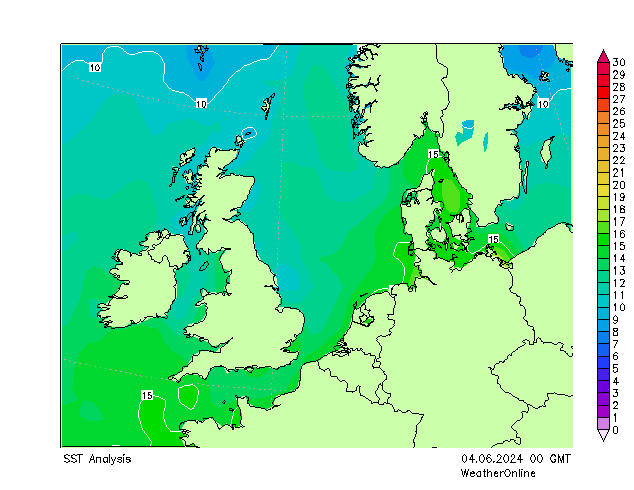 Nordsee SST Di 04.06.2024 00 UTC