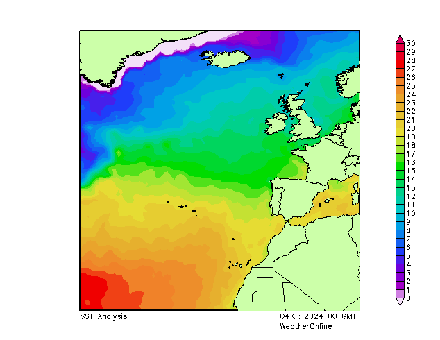 Atlantik SST Di 04.06.2024 00 UTC