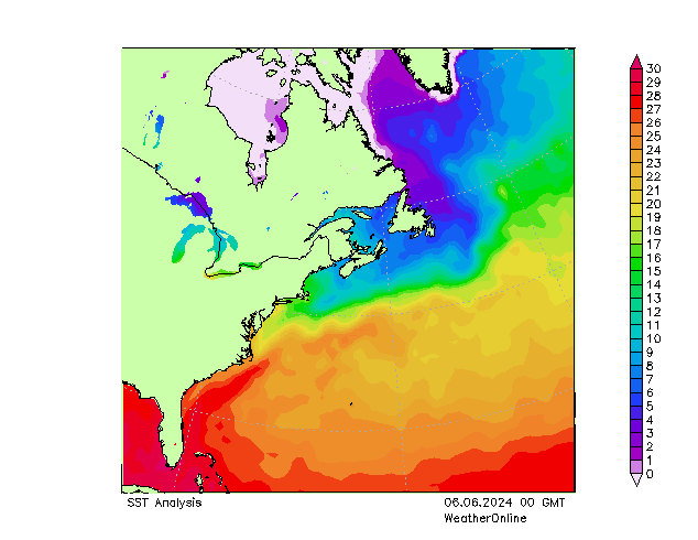 Atlantik SST Do 06.06.2024 00 UTC