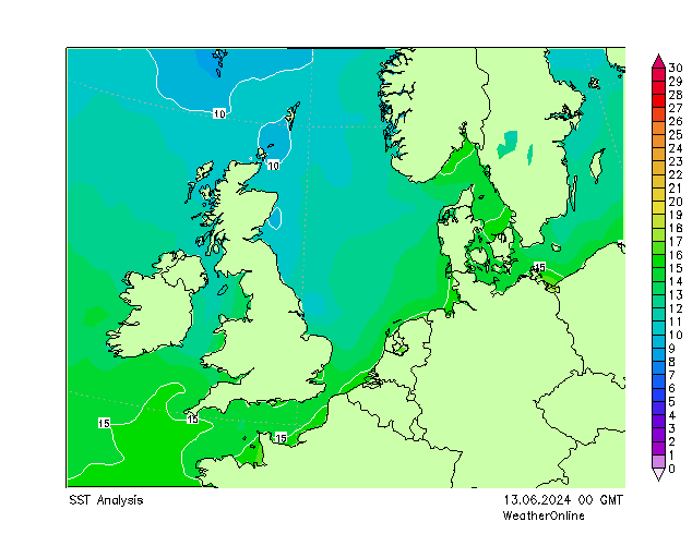 Nordsee SST Do 13.06.2024 00 UTC