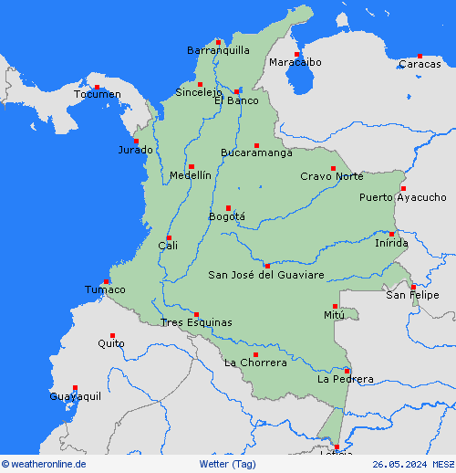 übersicht Kolumbien Südamerika Vorhersagekarten