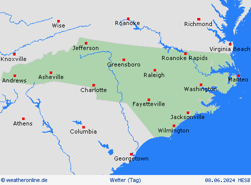 übersicht North Carolina Nordamerika Vorhersagekarten