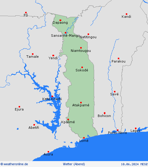 übersicht Togo Afrika Vorhersagekarten