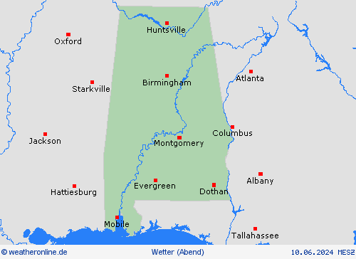 übersicht Alabama Nordamerika Vorhersagekarten