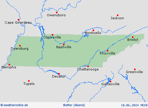 übersicht Tennessee Nordamerika Vorhersagekarten