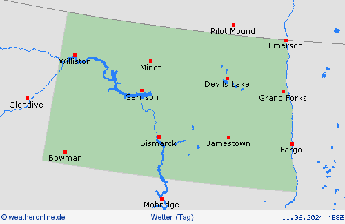 übersicht North Dakota Nordamerika Vorhersagekarten