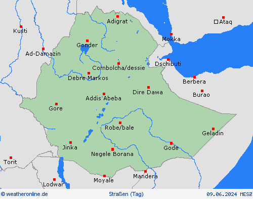 straßenwetter Äthiopien Afrika Vorhersagekarten