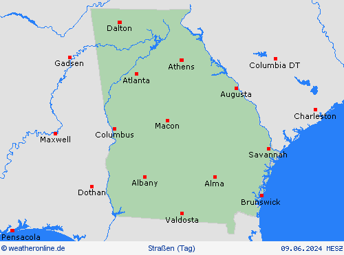 straßenwetter Georgia Nordamerika Vorhersagekarten