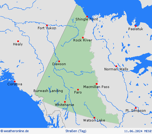 straßenwetter Yukon Nordamerika Vorhersagekarten