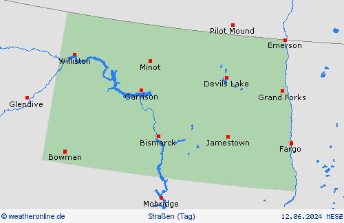 straßenwetter North Dakota Nordamerika Vorhersagekarten