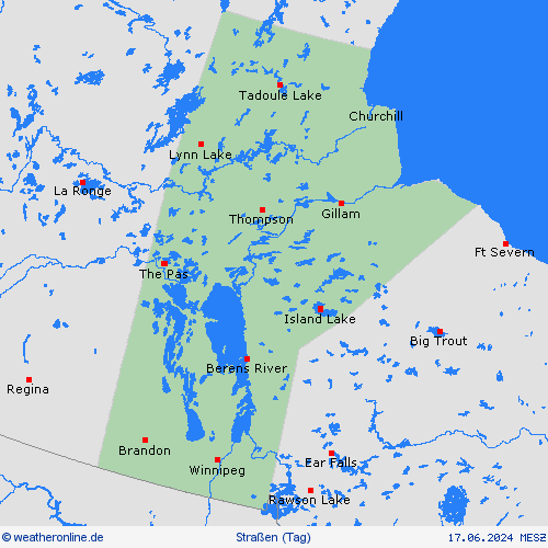 straßenwetter Manitoba Nordamerika Vorhersagekarten