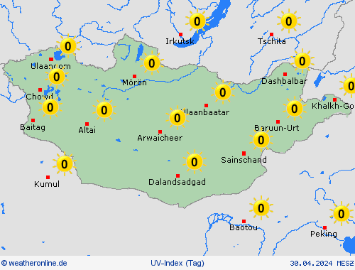 uv-index Mongolei Asien Vorhersagekarten