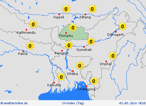 uv-index Bhutan Asien Vorhersagekarten