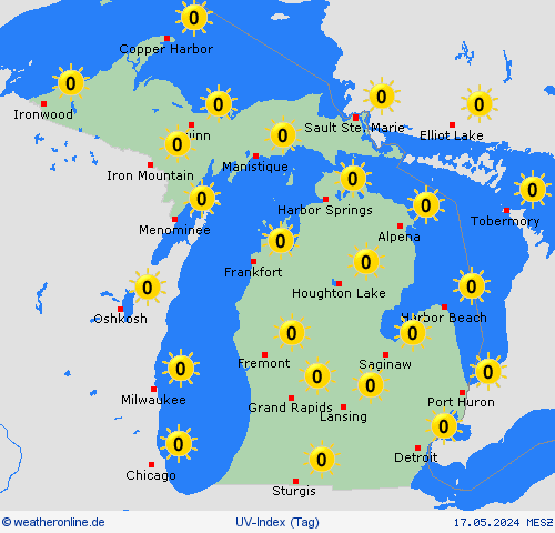 uv-index Michigan Nordamerika Vorhersagekarten