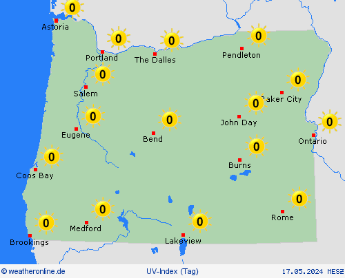 uv-index Oregon Nordamerika Vorhersagekarten