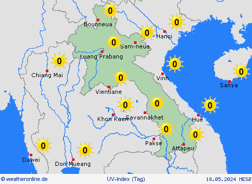 uv-index Laos Asien Vorhersagekarten