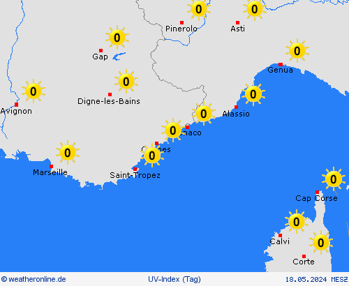 uv-index Monaco Europa Vorhersagekarten