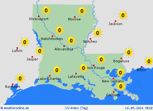 uv-index Louisiana Nordamerika Vorhersagekarten