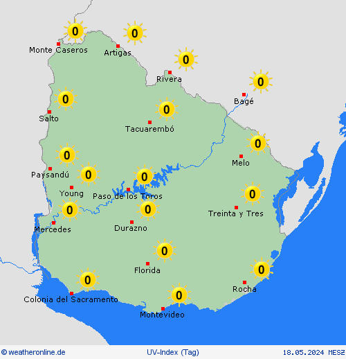 uv-index Uruguay Südamerika Vorhersagekarten