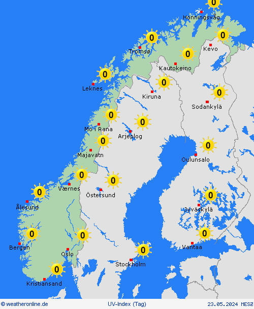 uv-index Norwegen Europa Vorhersagekarten