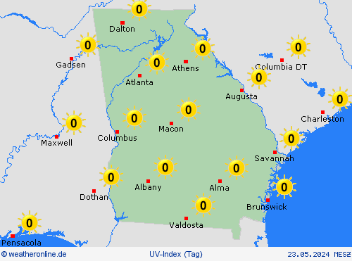 uv-index Georgia Nordamerika Vorhersagekarten