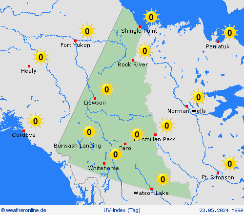 uv-index Yukon Nordamerika Vorhersagekarten