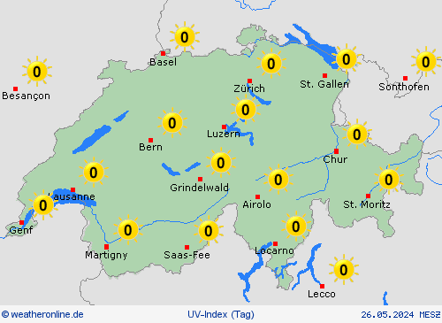 uv-index Schweiz Europa Vorhersagekarten