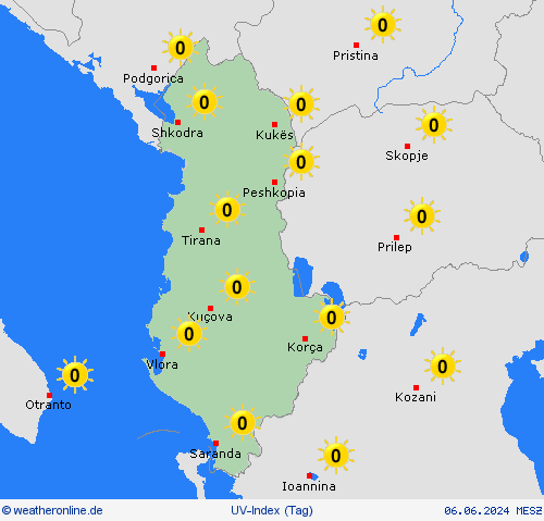 uv-index Albanien Europa Vorhersagekarten