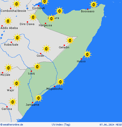 uv-index Somalia Afrika Vorhersagekarten