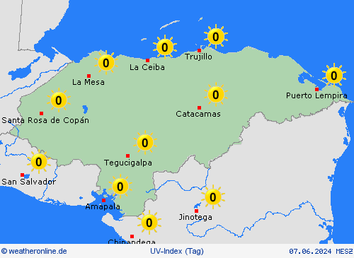 uv-index Honduras Mittelamerika Vorhersagekarten