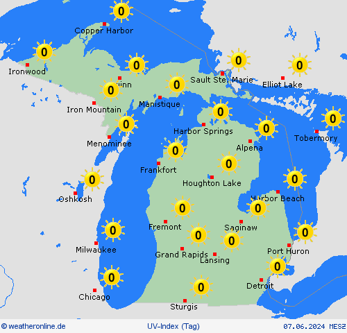 uv-index Michigan Nordamerika Vorhersagekarten