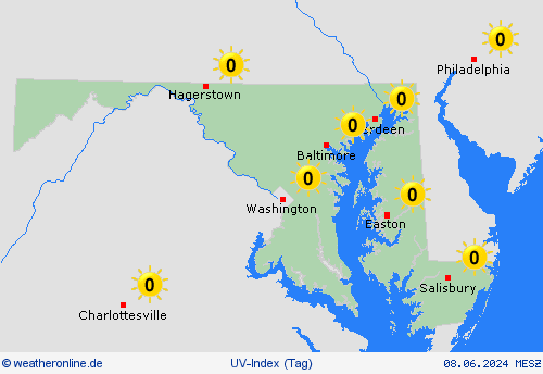 uv-index Maryland Nordamerika Vorhersagekarten