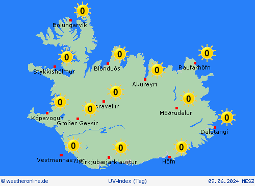 uv-index Island Europa Vorhersagekarten