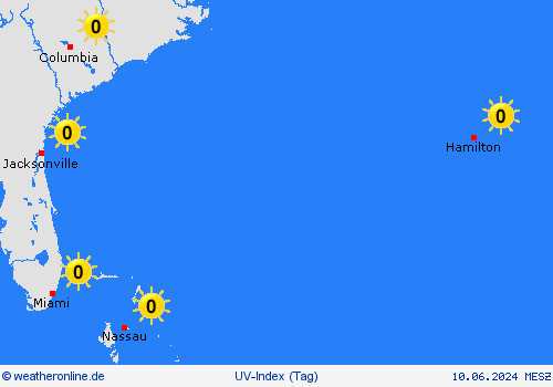 uv-index Bermuda Mittelamerika Vorhersagekarten