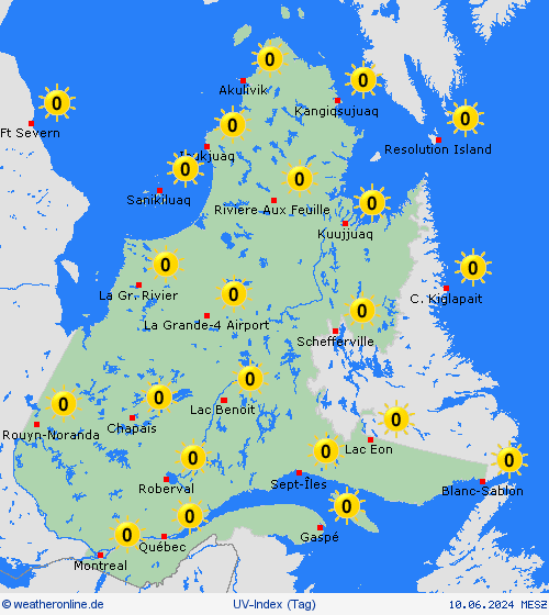 uv-index Québec Nordamerika Vorhersagekarten