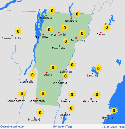 uv-index Vermont Nordamerika Vorhersagekarten