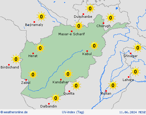 uv-index Afghanistan Asien Vorhersagekarten