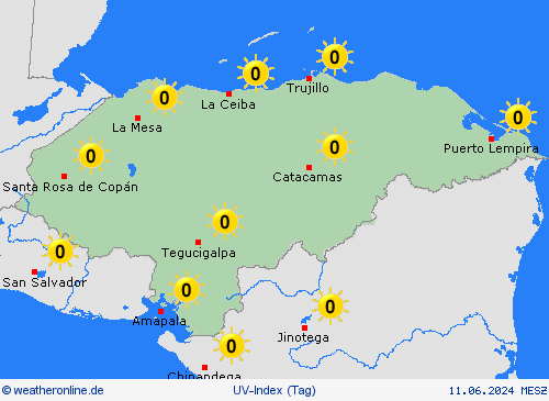 uv-index Honduras Mittelamerika Vorhersagekarten