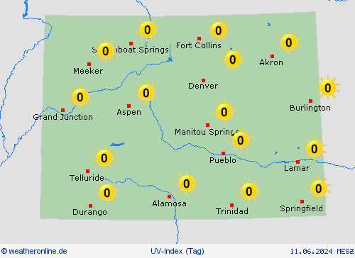 uv-index Colorado Nordamerika Vorhersagekarten