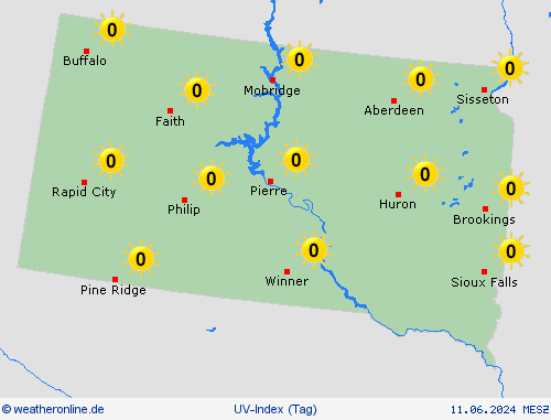 uv-index South Dakota Nordamerika Vorhersagekarten