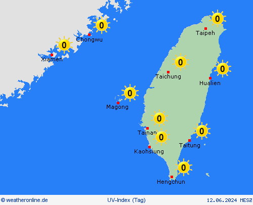 uv-index Taiwan Asien Vorhersagekarten