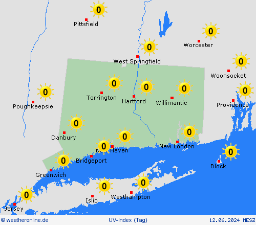 uv-index Connecticut Nordamerika Vorhersagekarten