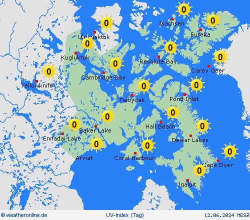 uv-index Nunavut Nordamerika Vorhersagekarten