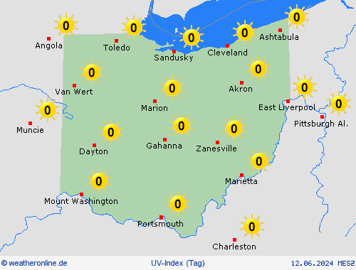 uv-index Ohio Nordamerika Vorhersagekarten