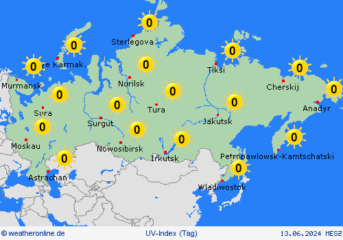 uv-index Russland Europa Vorhersagekarten