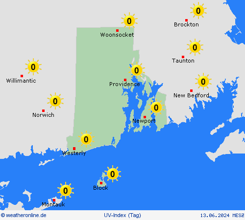 uv-index Rhode Island Nordamerika Vorhersagekarten