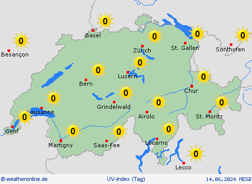 uv-index Schweiz Europa Vorhersagekarten