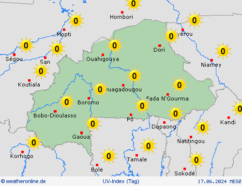 uv-index Burkina Faso Afrika Vorhersagekarten