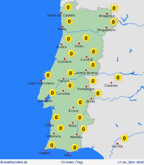 uv-index Portugal Europa Vorhersagekarten