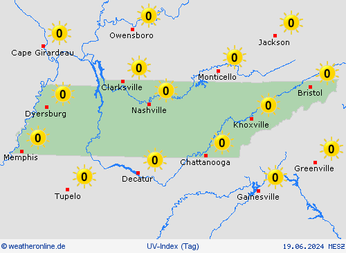 uv-index Tennessee Nordamerika Vorhersagekarten